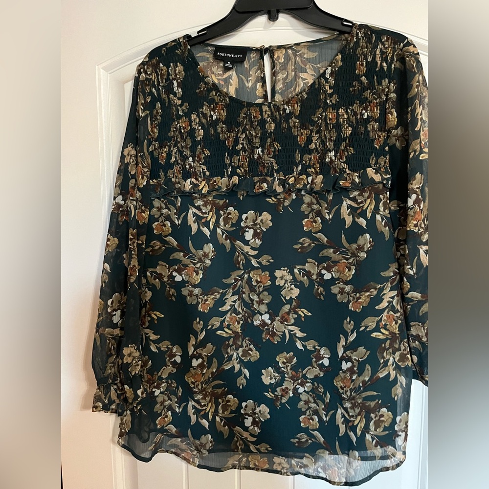 Fortune +Ivy Greta Smocked Detail Blouse; size Medium